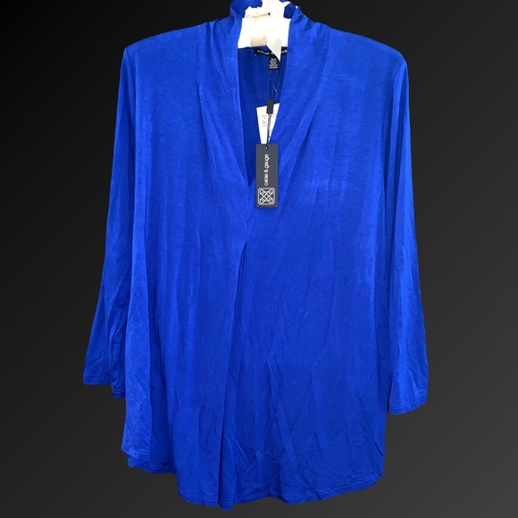 Cable & Gauge Sweaters - Cable & Gauge Royal Blue Cowl Neck Blouse with 3/4 Sleeve NWT